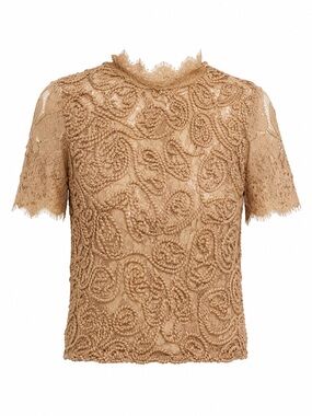 Zara Textured Embroidered Lace Top Size Small Nude Beige